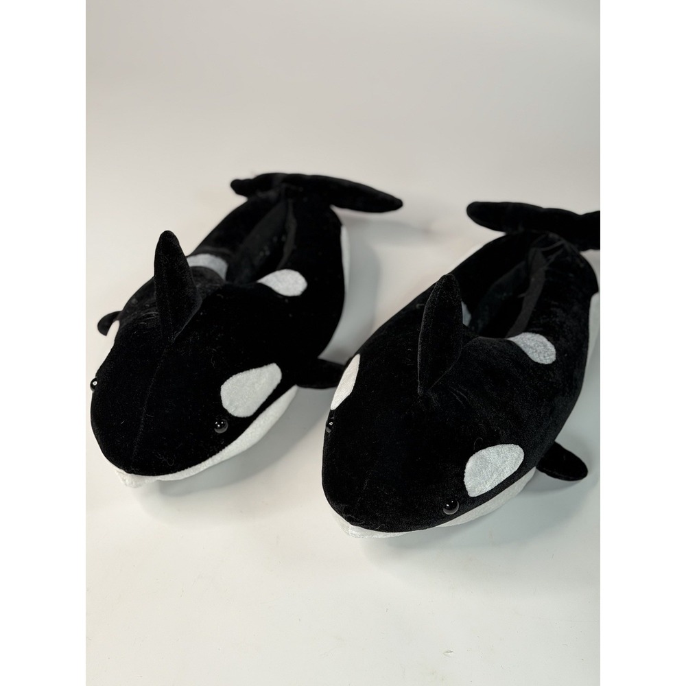 Vintage SeaWorld Shamu Orca Whale Plush Slippers Adult S/M Black White Novelty